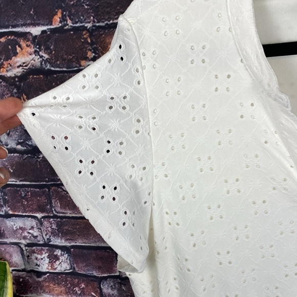 Off White Eyelet Maxi Tiered Short Sleeve Flowy Boho V-Neck Dress Size XL - Picture 9 of 14